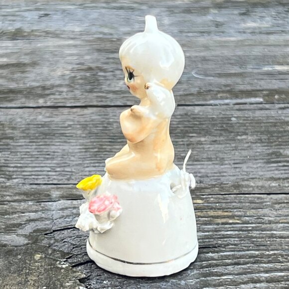 Vintage Porcelain Christmas Angel Bell Music Flowers Ornament 3” tall - Picture 3 of 8